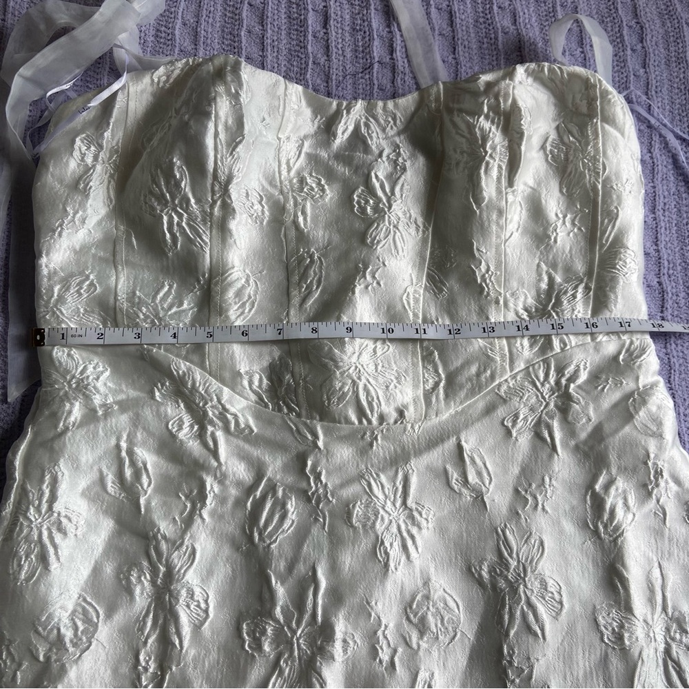 NWOT Lulus Gorgeous Persona White Satin Jacquard Tie-Strap Midi Dress - Picture 6 of 9